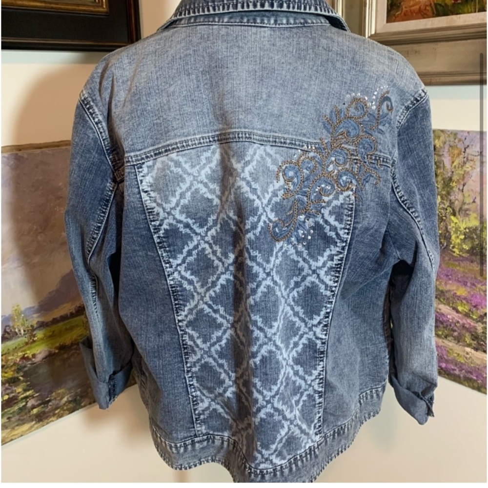 PLATINUM CHICO’S RARE Jean Jacket size 3 - Picture 4 of 7